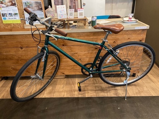 【前後タイヤ・チューブ新品！】6段変速　26インチクロスバイク　モスグリーン