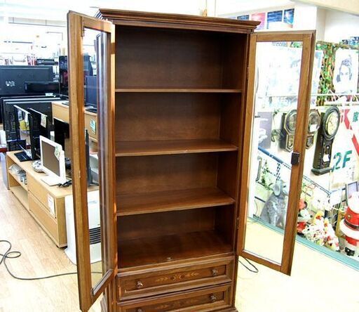 象嵌細工 コレクションボード 幅74×奥33×高161cm 鍵付き 引き出し収納付き コレクションケース 飾り棚  札幌市 清田区 平
