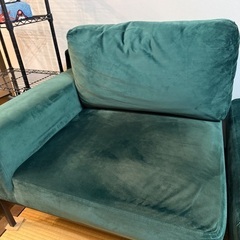 2人掛け＋オットマン カウチソファ ベルベットグリーンの画像
