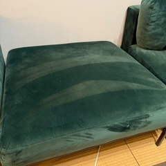 2人掛け＋オットマン カウチソファ ベルベットグリーンの画像