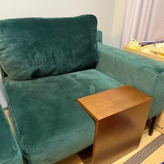 2人掛け＋オットマン カウチソファ ベルベットグリーンの画像