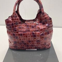 COCCO FIORE ミニゲェン ハンドバッグ 9170172 コッコフィオーレ ミツクラワイン クロコ型押し エナメル QVC (E3824nsrYM)の画像