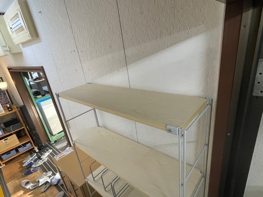 【リサイクルサービス八光】幅83.2㎝　無印良品　ステンレスユニットシェルフ　オーク材棚セット　ワイド　大