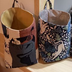 ⚠️0円出品⚠️吊り下げられる布バスケット3つ(ハンドメイドの物)(猫柄)の画像