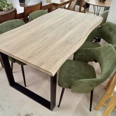 リユースのサカイ栃木店★ジモティ割あり★ タンスのゲン ダイニングセット ベージュ×グリーン W140×D80×H73 クリーニング済み TC11918の画像