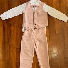 キッズ　フォーマルスーツ 3点セット ピンク ベスト シャツ パンツ 110cmの画像