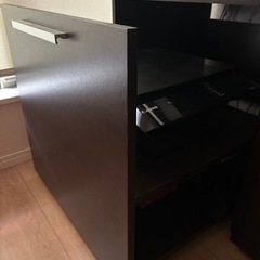 パソコンデスク＆プリンター台 引き出し付き ダークブラウンの画像