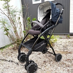 美品 Conbi Atto ハイシート ベビーカー ネイビー レインカバー付きの画像