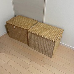 ラタン　2段収納　バスケット　藤　2個セットの画像