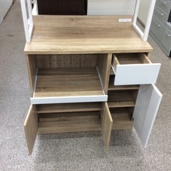 【おしゃれなデザイン】キッチンボード ダイニングボード レンジボード レンジ台 食器棚   幅90.5cm　組立家具：ナチュラル/ホワイトの画像