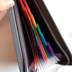 未使用 A6ドキュメントファイル 13仕切り ファスナーケース グレー 仕切りフォルダー 持ち運びの画像