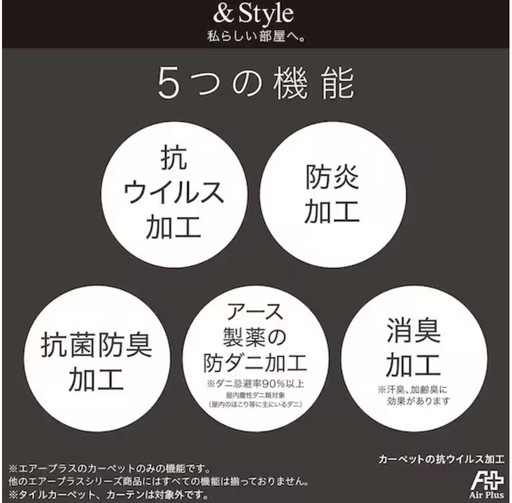 防ダニ・抗菌防臭・防炎・消臭 ラグ・カーペット (エアープラス200