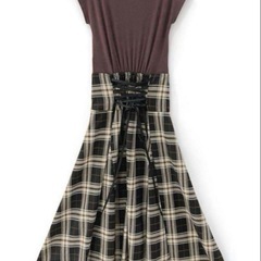 チェック柄バックレースアップワンピースの画像