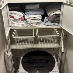 ランドリーラック 洗濯機収納 ホワイトスチール 引き出しバスケット 可変棚の画像