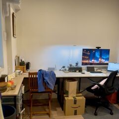 I字型・L字型デスク + シェルフ （オーク×ブラックアイアン）の画像