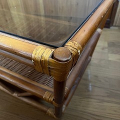 ラタンガラステーブル　藤　センターテーブル　ローテーブル　昭和レトロの画像