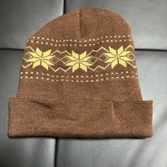 ニット帽 ビーニー ノルディック柄 ブラウン 黄色の画像