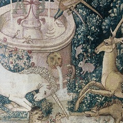 「Hunt of the Unicorn モチーフ 大型タペストリー 138×138cm ジャカード風 壁掛け ハリーポッター風インテリア」の画像