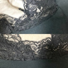 レディース　インナー　シャツ　肌着　レース　Vネック　スクエアネック　暖綿　あったかインナー　ブラック　М　９部袖　の画像