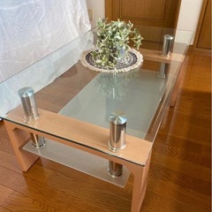 【モダン】ガラス×木製 センターテーブル｜北欧風・状態良好の画像