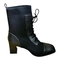 【未使用】【オリエンタルトラフィック】　レースアップニットヒールブーツ　ブラック　LLの画像