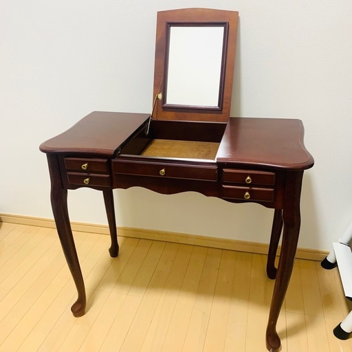 英国風 木製ドレッサー 鏡付　アンティーク 猫脚 デスク テーブル ブラウン 英国風 木製ドレッサー 鏡付 アンティーク 猫脚 デスク テーブル ブラウン