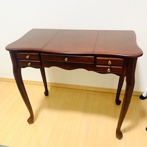 英国風 木製ドレッサー 鏡付　アンティーク 猫脚 デスク テーブル ブラウン 英国風 木製ドレッサー 鏡付 アンティーク 猫脚 デスク テーブル ブラウン