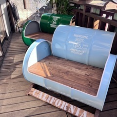 ドラム缶リメイクテーブル&チェアセット（ライトブルー）
の画像