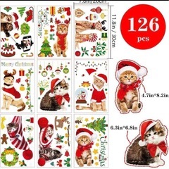 クリスマス ウィンドウステッカー 猫 9枚セットの画像