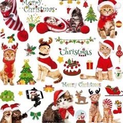 クリスマス ウィンドウステッカー 猫 9枚セットの画像
