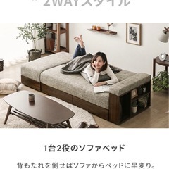 【受付終了】0円！使用期間1年未満！！収納・カウチ付き ソファーベッドの画像