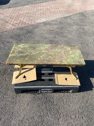 【希少品!】瑪瑙1枚板のセンターテーブル 検: 大理石 天然石 真鍮 高級家具 応接室 アンティーク ヴィンテージ 芸術品 一点物 古美術品