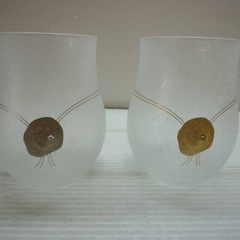 ☆▲Tomi Label Tokyo　ペアグラス　ラインストーン付き　コップ　グラス　カラーチェンジグラス　富硝子　fの画像