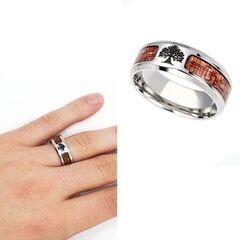 ステンレス製/ウッドブラウンツリーシンボルリング（新品）サイズ確認中の画像