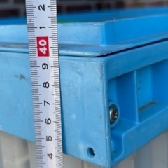 ① 折りたたみ式コンテナ オリコン フタ付 2点 まとめて 収納ケース ボックス 積み重ね 青 ブルー 事務 店舗用品 の画像