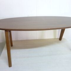 未使用/新品　訳あり特価　テーブル 折りたたみ ウォールナット ローテーブル センターテーブル オーバルテーブル 折り畳み 木製 カフェテーブル リビングテーブル コーヒーテーブル　アウトレットの画像