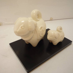 ☆▲たち吉　干支置物　イヌ　戌　白成　親子置物　置物　干支　インテリア　雑貨　縁起物　台付き　hの画像