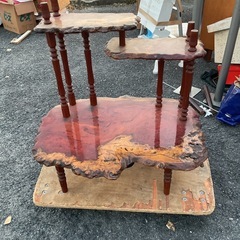 銘木多段花台盆栽棚木製インテリア（天然木調ヴィンテージ棚家具台席飾り用棚の画像