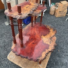 銘木多段花台盆栽棚木製インテリア（天然木調ヴィンテージ棚家具台席飾り用棚の画像