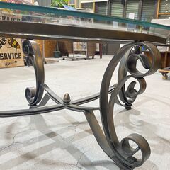 I11★ガラスローテーブル★アイアンフレーム オーバル 楕円形 W約115cm モダン インテリア 店舗ディスプレイ の画像