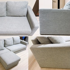 3人掛けカウチソファ グレー／ハイ＆ロー2WAY／解体引き渡し可【家具350】の画像