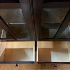 L1004 北海道民芸家具 本棚 書棚 キャビネット ガラス扉の画像