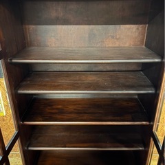 L1004 北海道民芸家具 本棚 書棚 キャビネット ガラス扉の画像