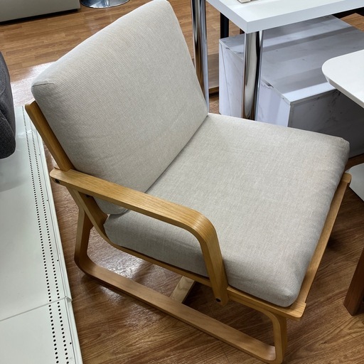 無印良品 チェア 肘掛片側のみ ファブリック 程度A リビングでもダイニングでもつかえるソファチェア ナチュラル×グレー【取りに来れる方限定】