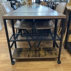 ダイニング3点セット テーブルキャスター付き ヨゴレ有り 程度B ブラウン×ベージュ【取りに来れる方限定】の画像