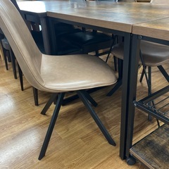 ダイニング3点セット テーブルキャスター付き ヨゴレ有り 程度B ブラウン×ベージュ【取りに来れる方限定】の画像