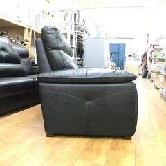 2.5人掛けソファ 幅186cm 革製 ブラック 長椅子 背もたれ取り外し可能 2Pソファ 186×87×91cm 黒 ソファ 札幌市厚別区 厚別店の画像