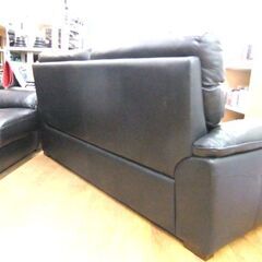 2.5人掛けソファ 幅186cm 革製 ブラック 長椅子 背もたれ取り外し可能 2Pソファ 186×87×91cm 黒 ソファ 札幌市厚別区 厚別店の画像