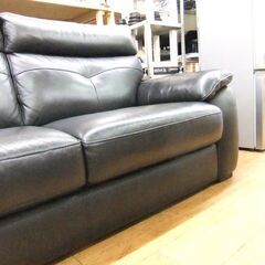 2.5人掛けソファ 幅186cm 革製 ブラック 長椅子 背もたれ取り外し可能 2Pソファ 186×87×91cm 黒 ソファ 札幌市厚別区 厚別店の画像