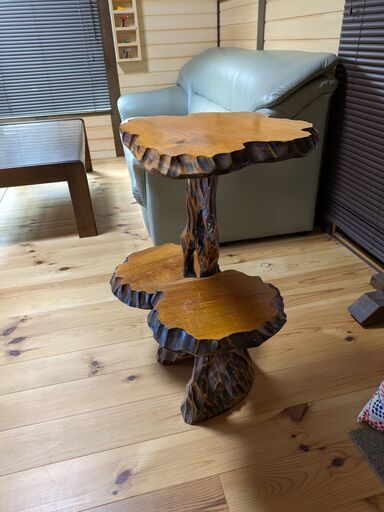 昭和レトロ・アンティーク◇天然木木製花台3段花台 (KITA) 伊那の